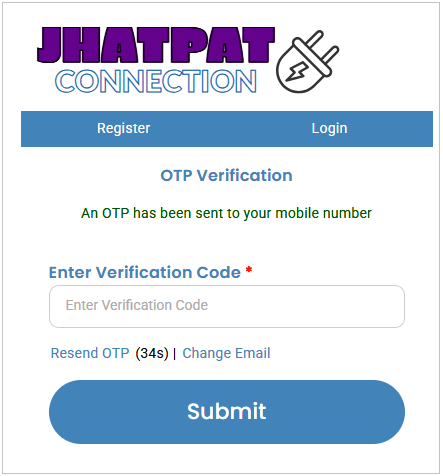 otp verification for jhatpat connection